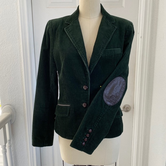 Dark Green Corduroy Blazer Jacket With Brown Leather Elbow Patches - Picture 1 of 14